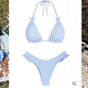 Seamolly gingham lace trim bikini set